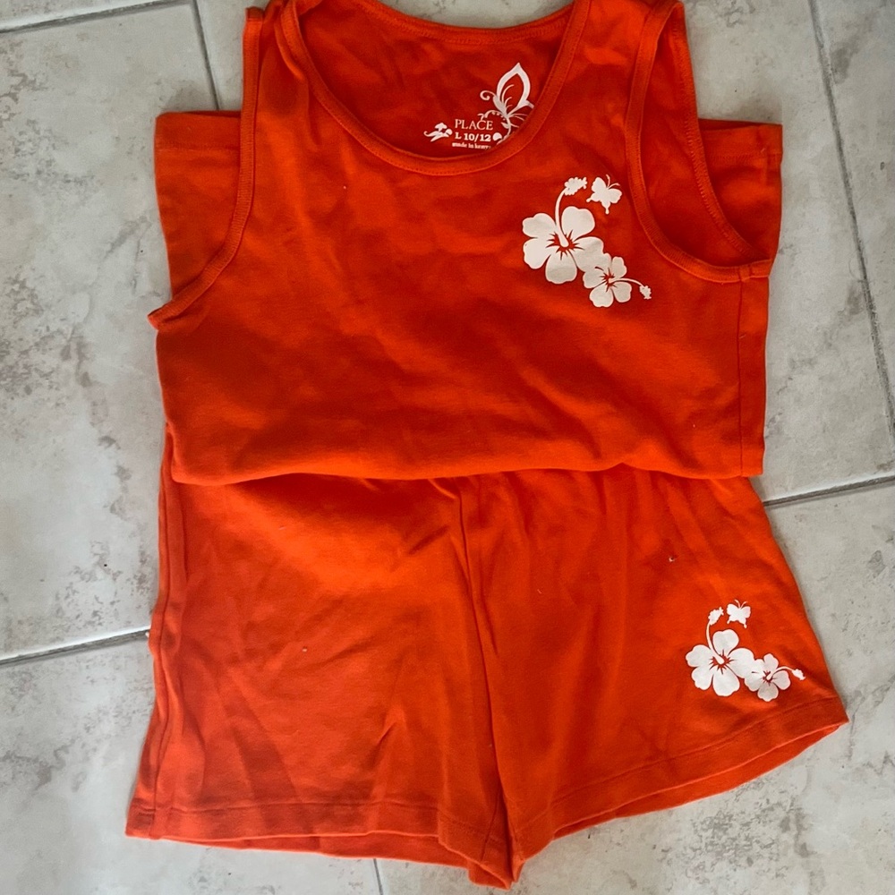 The Children's Place Orange Floral Tank and Shorts Set